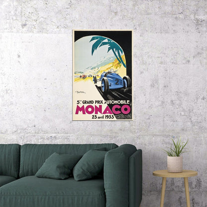 1933 Monaco Blue Race Car Vintage Style Grand Prix Racing Poster Wall Art Print Home Wall Decor