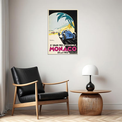 1933 Monaco Blue Race Car Vintage Style Grand Prix Racing Poster Wall Art Print Home Wall Decor