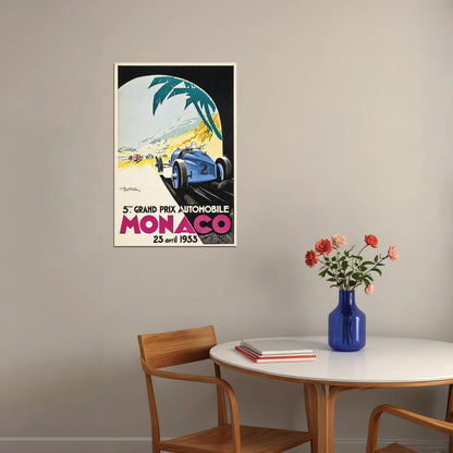1933 Monaco Blue Race Car Vintage Style Grand Prix Racing Poster Wall Art Print Home Wall Decor