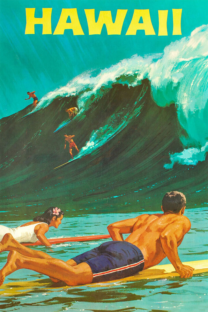 Hawaii 1960s Classic Vintage Style Hawaiian Travel Poster Wall Art Print Home Wall Decor
