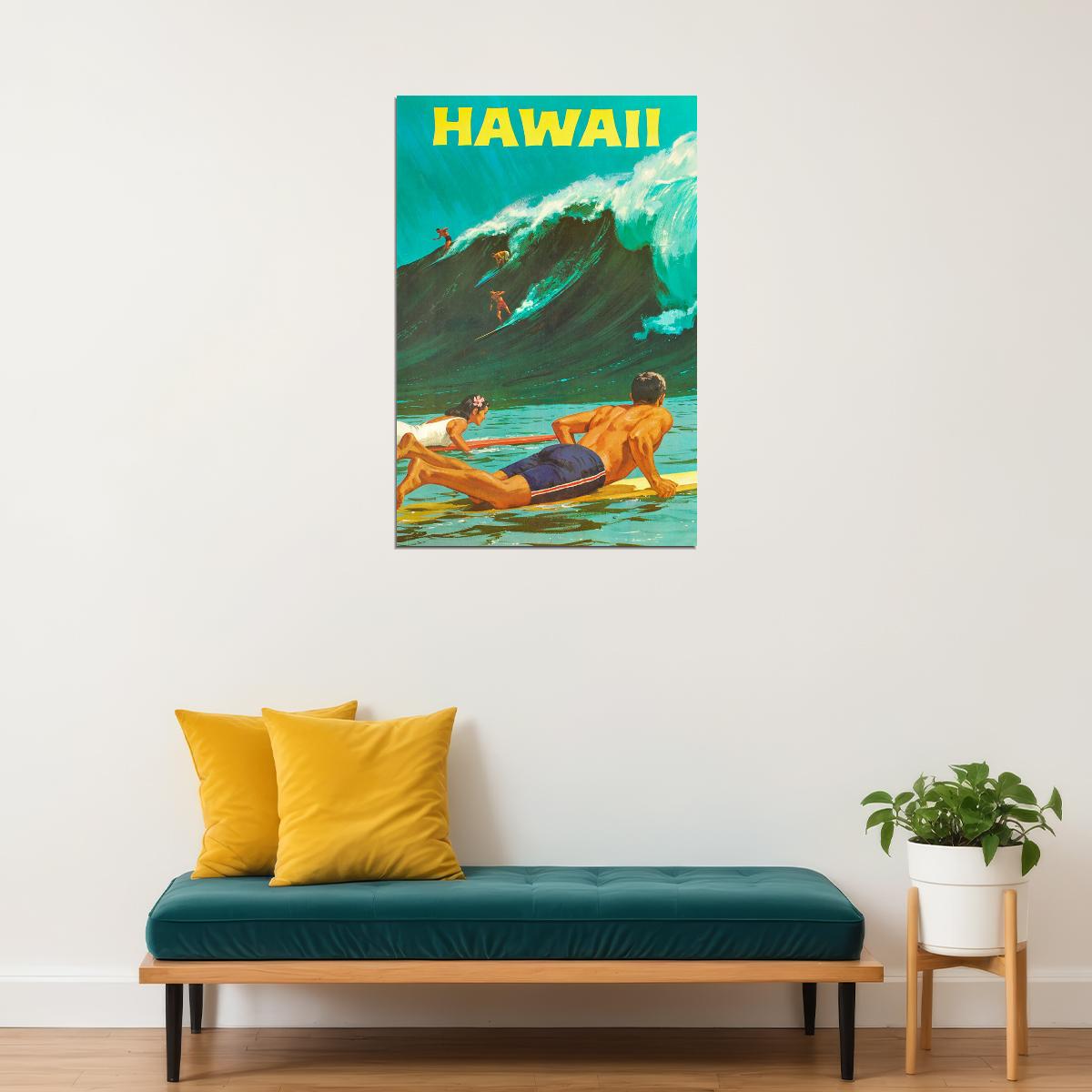 Hawaii 1960s Classic Vintage Style Hawaiian Travel Poster Wall Art Print Home Wall Decor