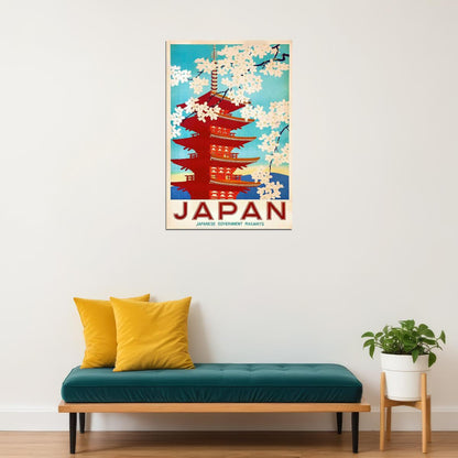 1950s Japan Cherry Blossoms Vintage Japanese Railway Poster Wall Art Print Home Wall Decor