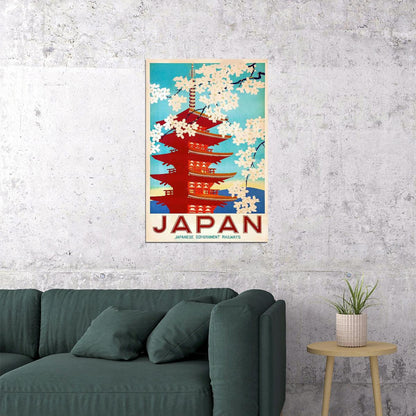 1950s Japan Cherry Blossoms Vintage Japanese Railway Poster Wall Art Print Home Wall Decor