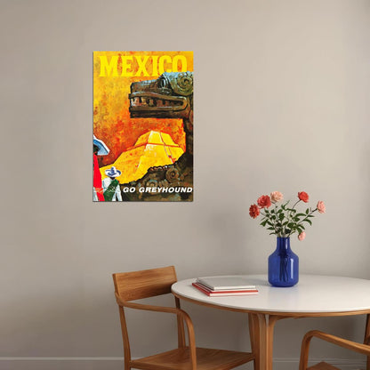 Mexico 1960's Vintage Style Travel Go Greyhound Poster Wall Art Print Home Wall Decor