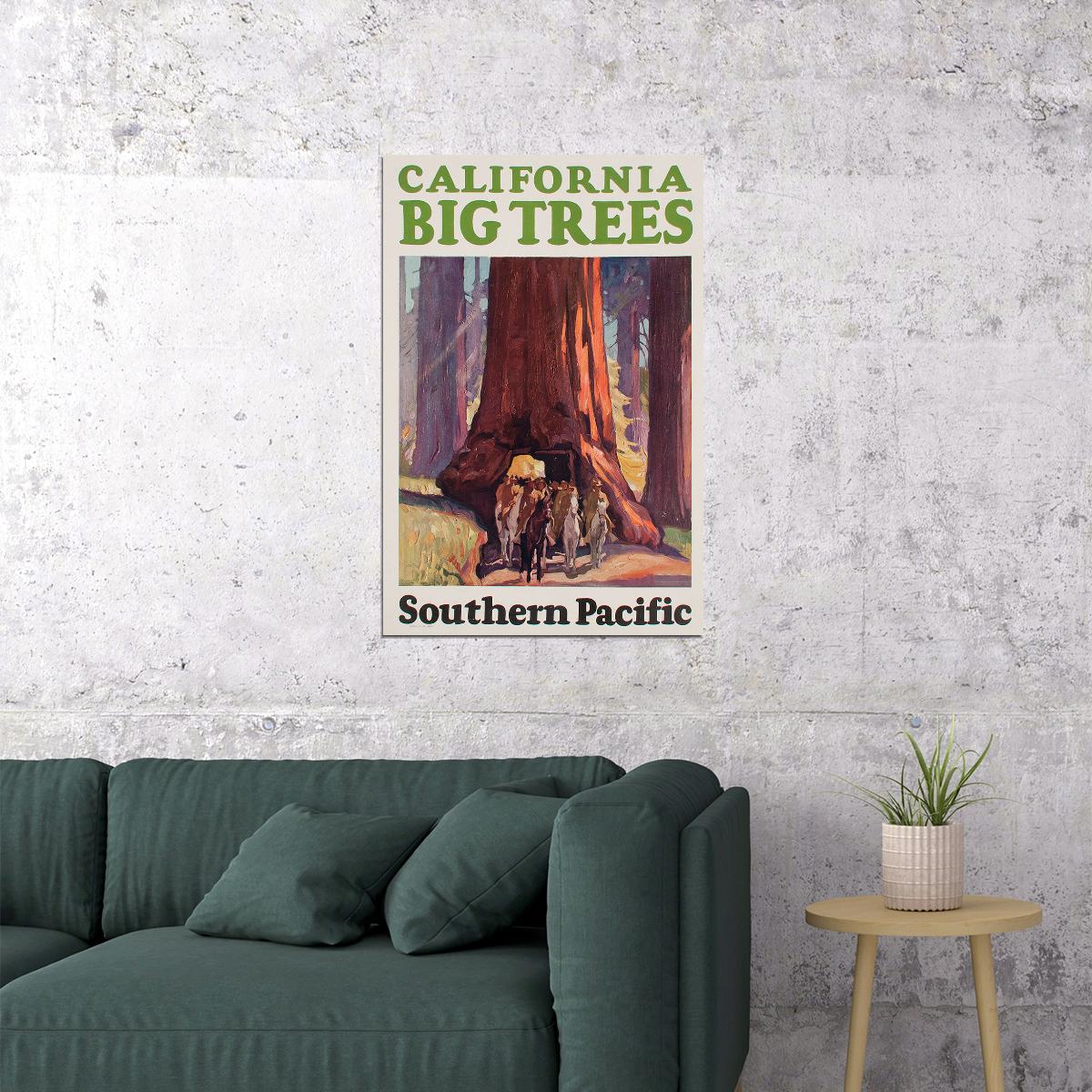 1920s California Big Trees Southern Pacific Vintage Travel Poster Wall Art Print Home Wall Decor