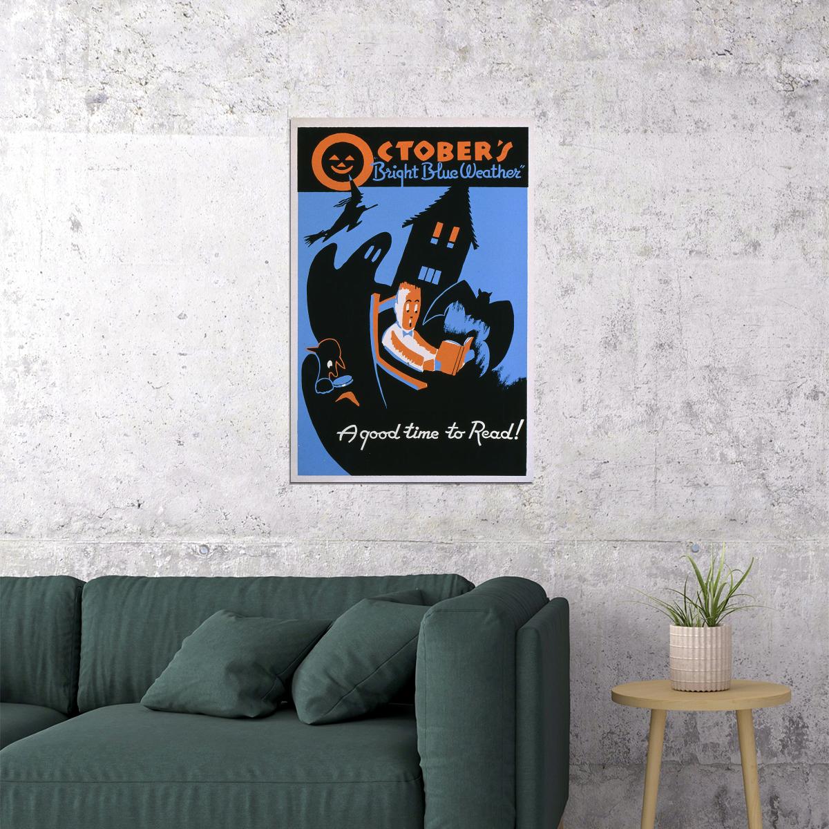 1936 Vintage Style Wpa October A Good Time To Read Poster Wall Art Print Home Wall Decor