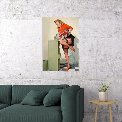 Blonde Spilled The Water Vintage Pinup Girl Poster Wall Art Print Home Wall Decor