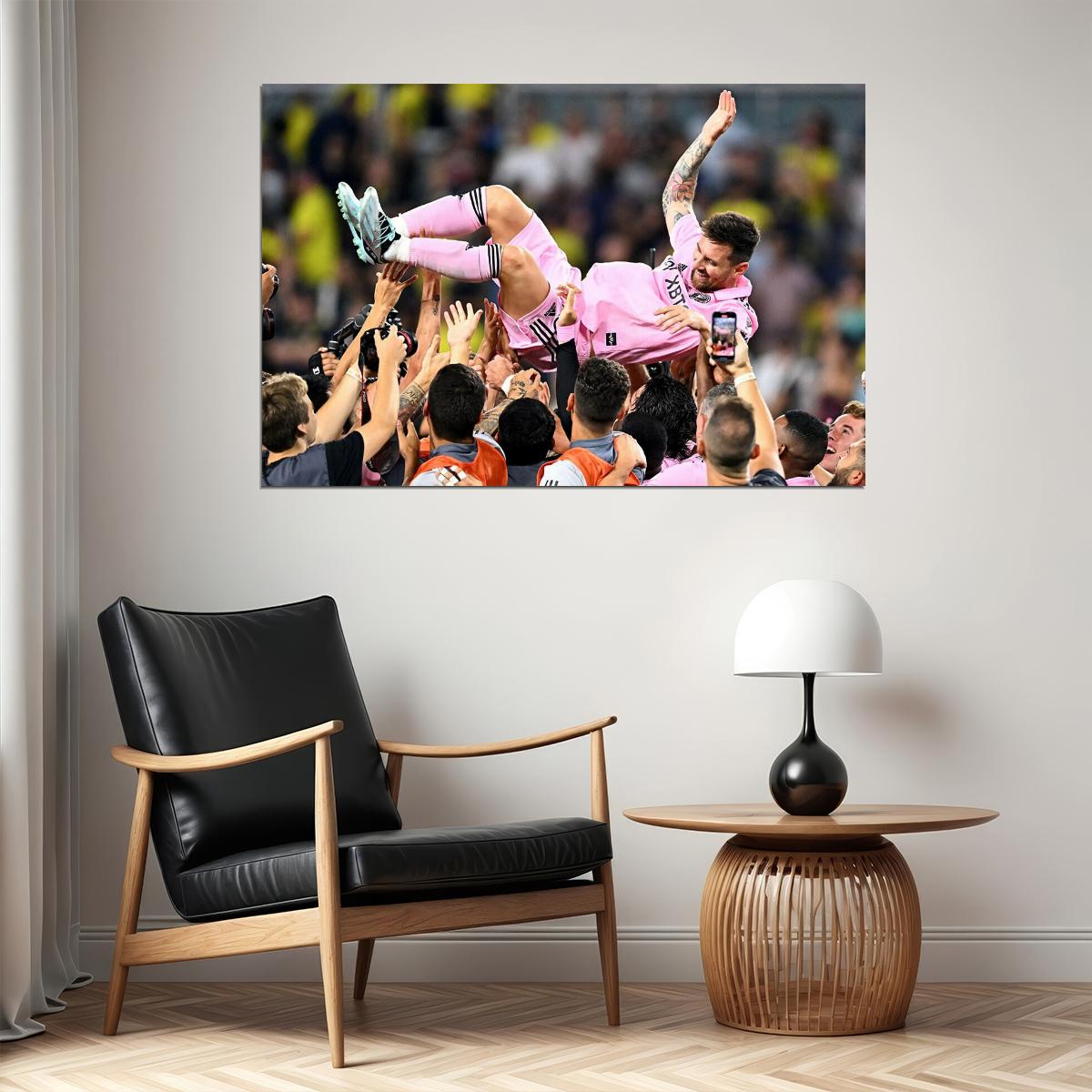 Miami Champions Soccer Final Football Teammates Lifting Messi Poster Wall Art Print Home Wall Decor - xonomax