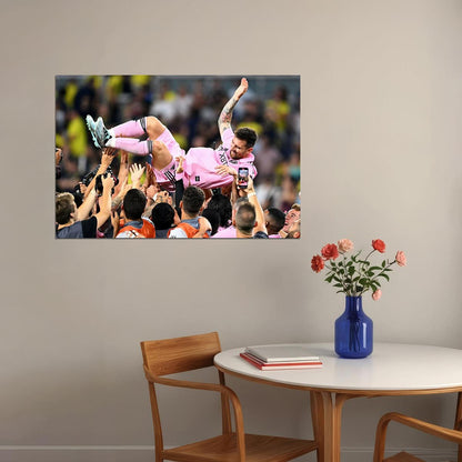 Miami Champions Soccer Final Football Teammates Lifting Messi Poster Wall Art Print Home Wall Decor - xonomax