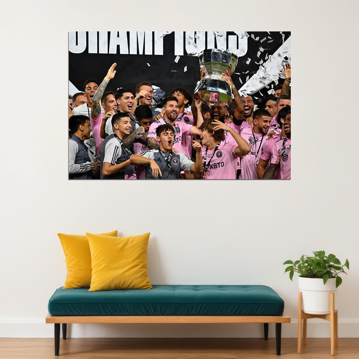 Miami Champions Soccer Final Football Lifting Trophy Messi Poster Wall Art Print Home Wall Decor - xonomax