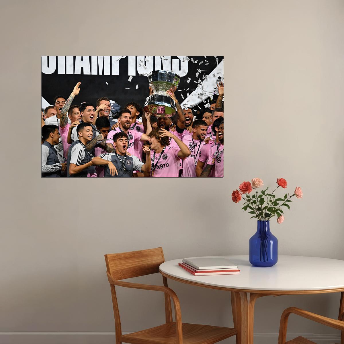 Miami Champions Soccer Final Football Lifting Trophy Messi Poster Wall Art Print Home Wall Decor - xonomax