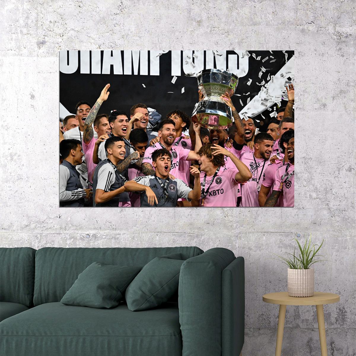 Miami Champions Soccer Final Football Lifting Trophy Messi Poster Wall Art Print Home Wall Decor - xonomax