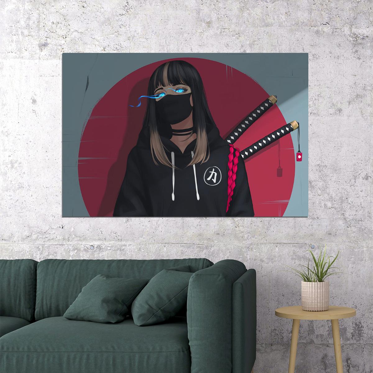 Kuineda Animation Anime Girl Mask Glowing Eyes Poster Wall Art Print Home Wall Decor - xonomax