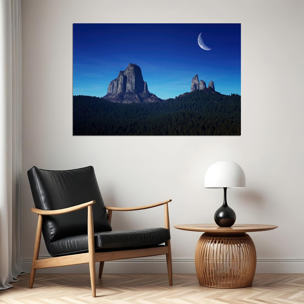 Mountains Forest Moon Sky Forest Landscape Poster Wall Art Print Home Wall Decor - xonomax