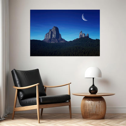 Mountains Forest Moon Sky Forest Landscape Poster Wall Art Print Home Wall Decor - xonomax