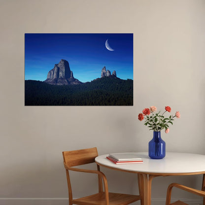 Mountains Forest Moon Sky Forest Landscape Poster Wall Art Print Home Wall Decor - xonomax