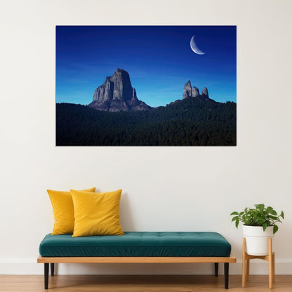 Mountains Forest Moon Sky Forest Landscape Poster Wall Art Print Home Wall Decor - xonomax