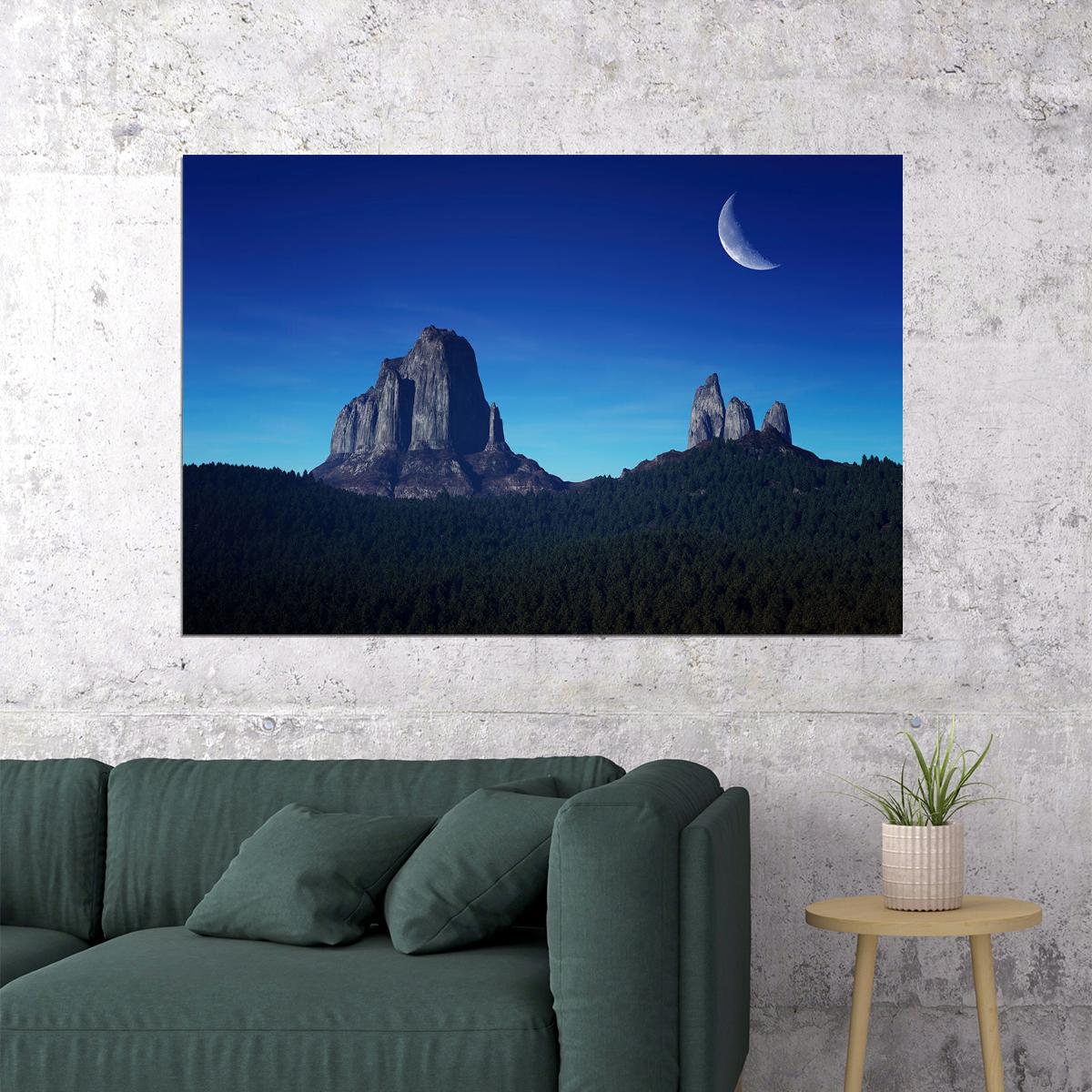 Mountains Forest Moon Sky Forest Landscape Poster Wall Art Print Home Wall Decor - xonomax