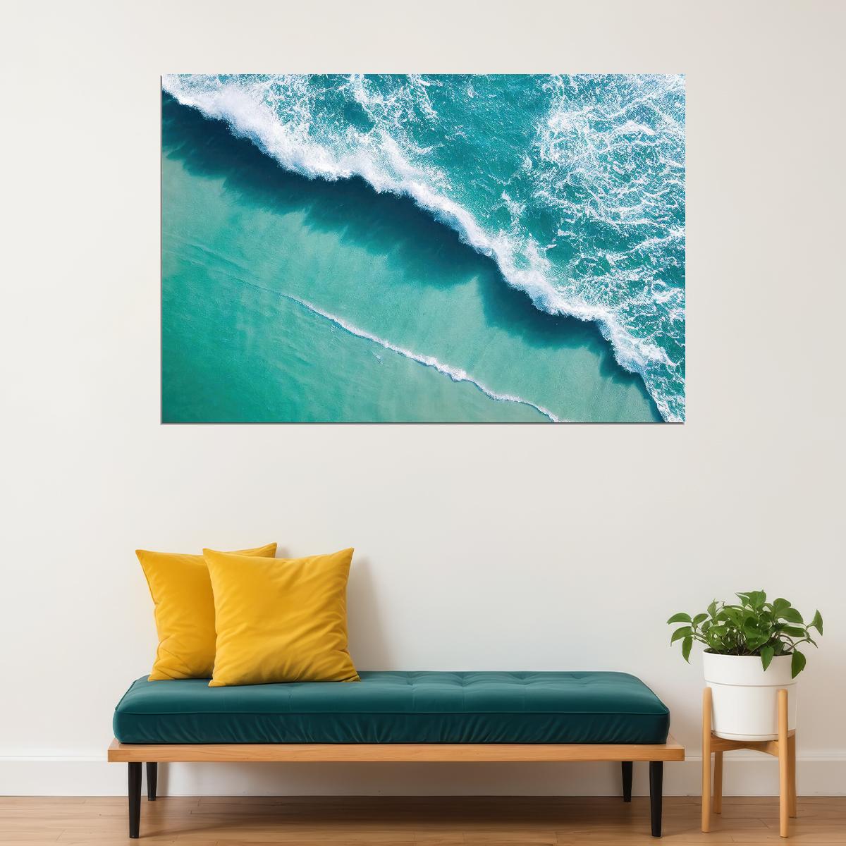Beach Ocean Waves Seascape Top View Poster Wall Art Print Home Wall Decor - xonomax