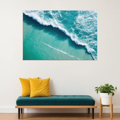 Beach Ocean Waves Seascape Top View Poster Wall Art Print Home Wall Decor - xonomax