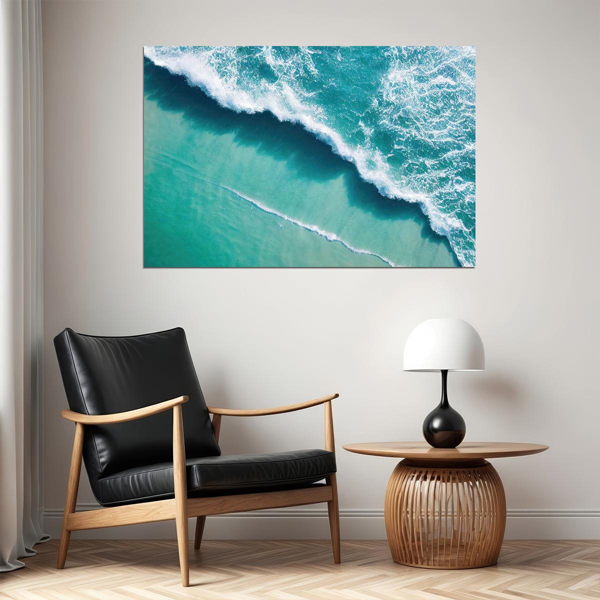 Beach Ocean Waves Seascape Top View Poster Wall Art Print Home Wall Decor - xonomax