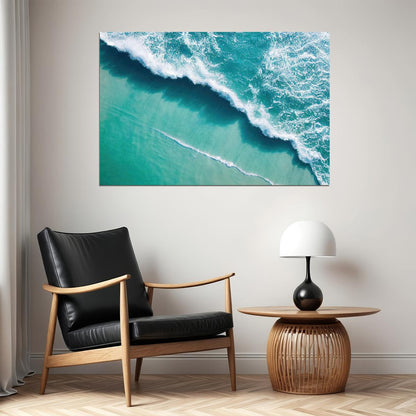 Beach Ocean Waves Seascape Top View Poster Wall Art Print Home Wall Decor - xonomax