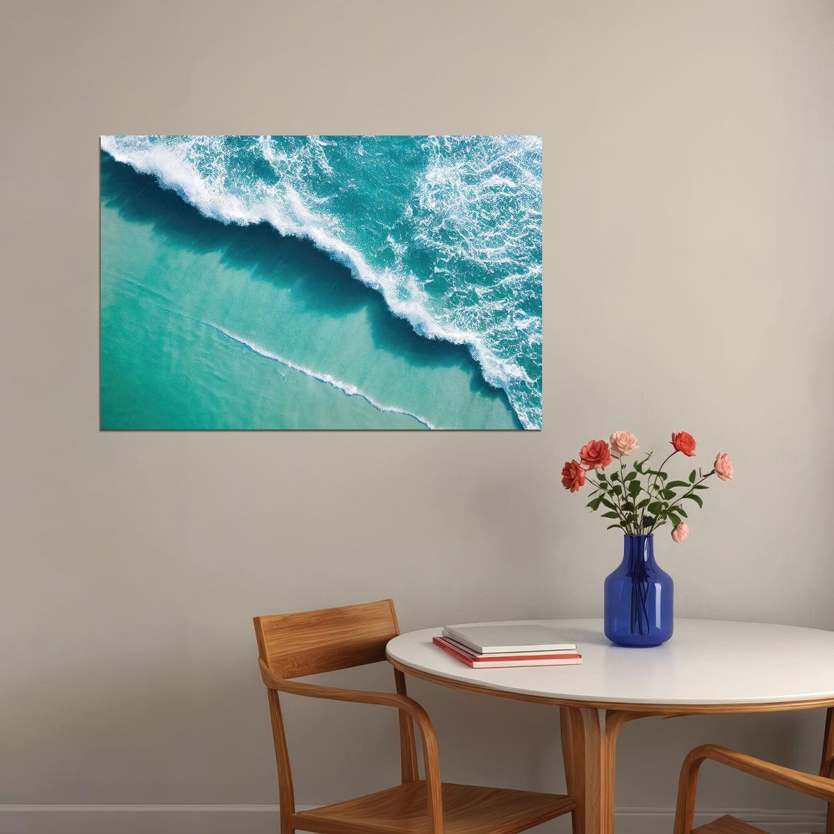 Beach Ocean Waves Seascape Top View Poster Wall Art Print Home Wall Decor - xonomax