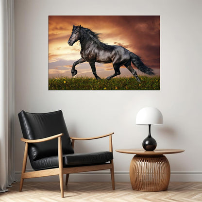 Black Horse Running Animals Mammal Poster Wall Art Print Home Wall Decor - xonomax