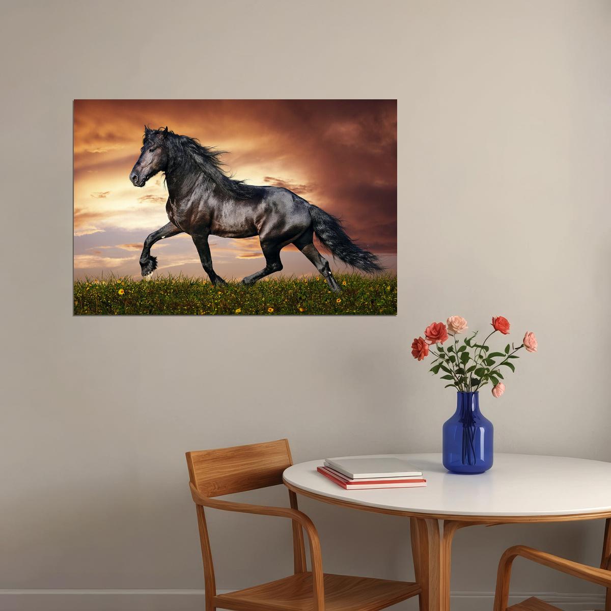Black Horse Running Animals Mammal Poster Wall Art Print Home Wall Decor - xonomax