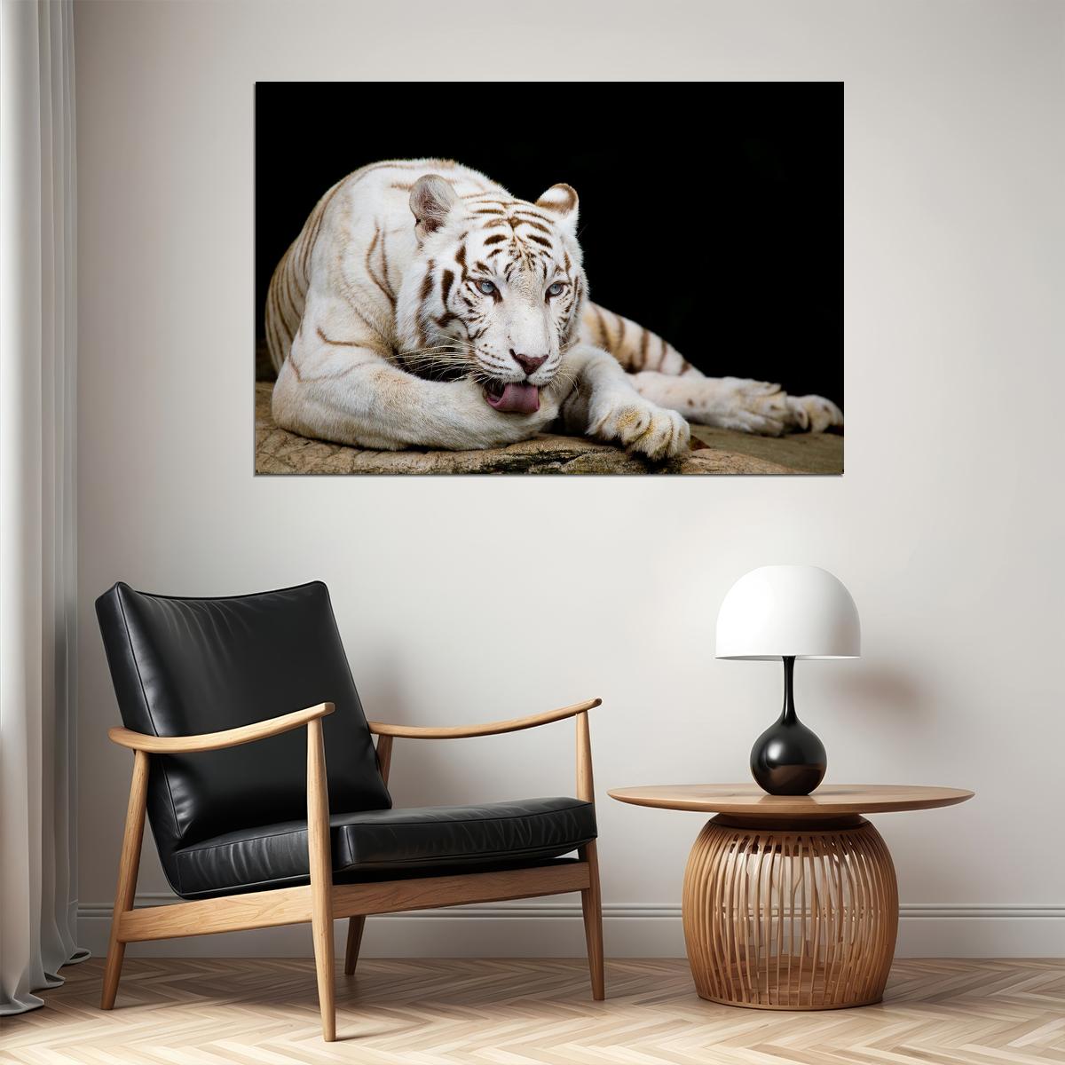 White Tiger Licking Its Paw Wild Animals Poster Wall Art Print Home Wall Decor - xonomax