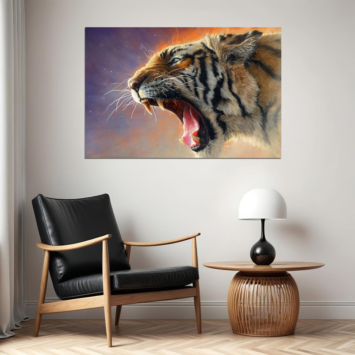 Tiger Growl Wild Animals Oil Poster Wall Art Print Home Wall Decor - xonomax