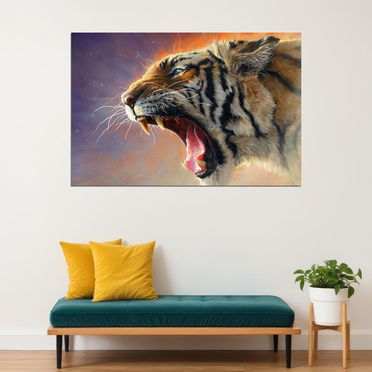 Tiger Growl Wild Animals Oil Poster Wall Art Print Home Wall Decor - xonomax