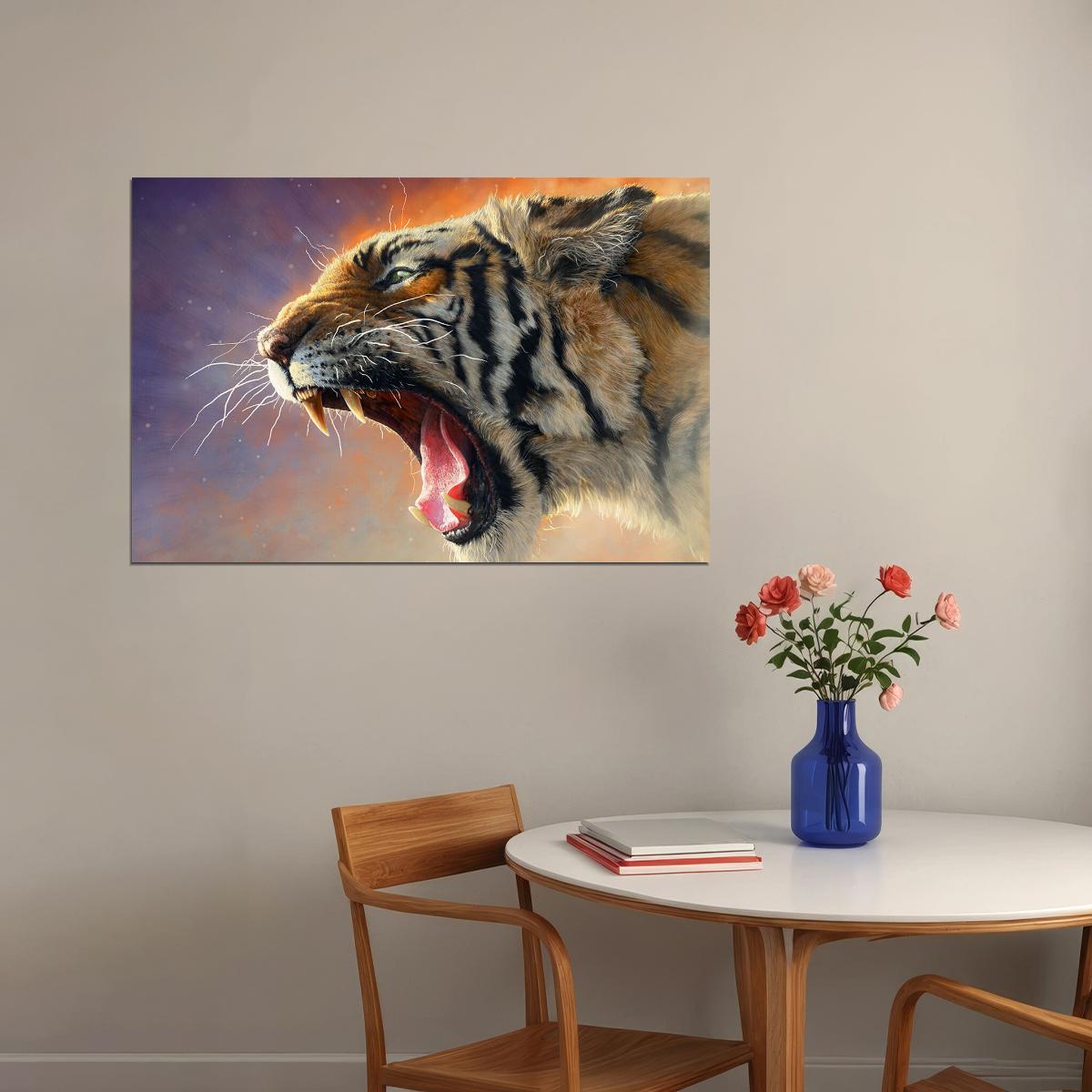 Tiger Growl Wild Animals Oil Poster Wall Art Print Home Wall Decor - xonomax