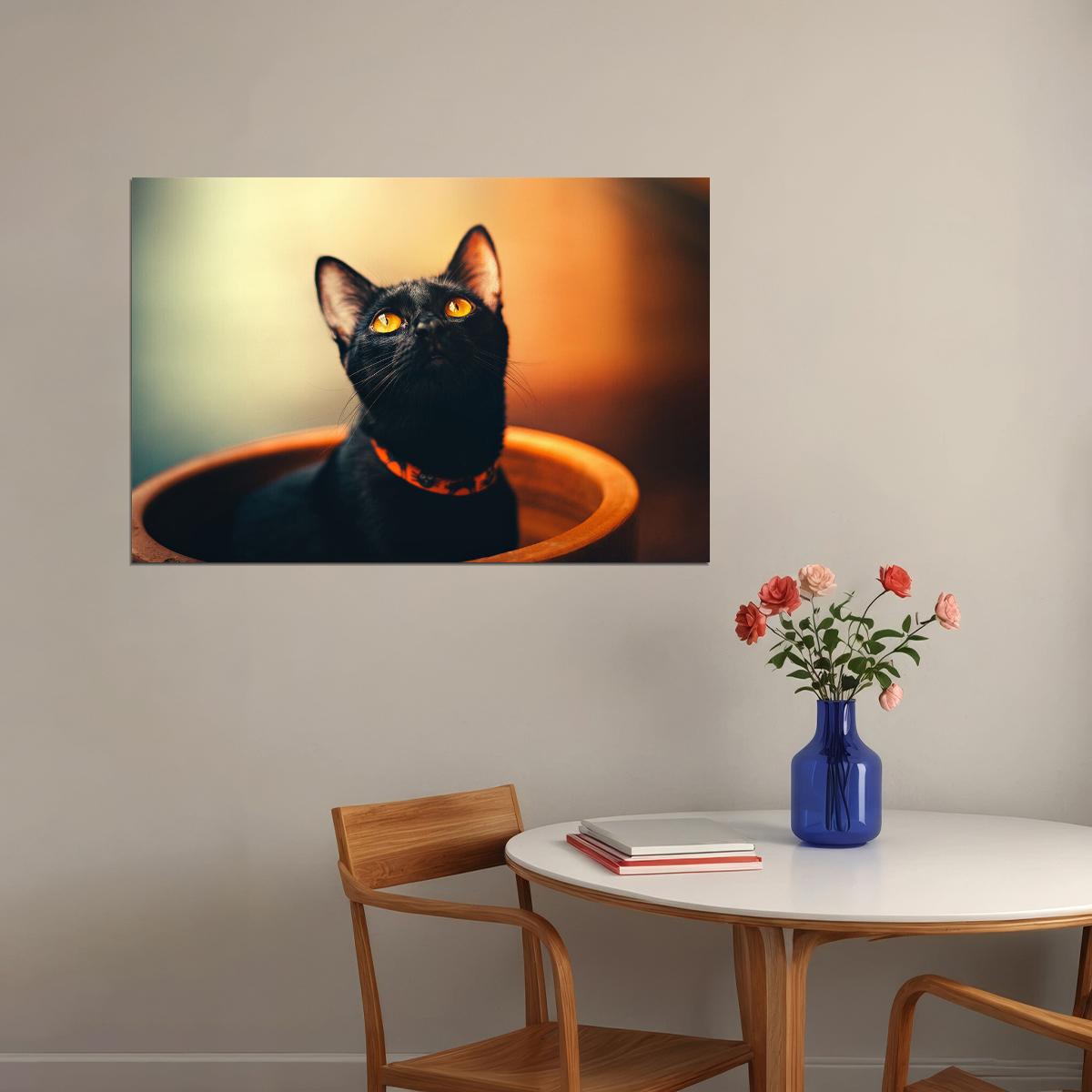 Black Cat In A Flower Pot Funny Animals Poster Wall Art Print Home Wall Decor - xonomax