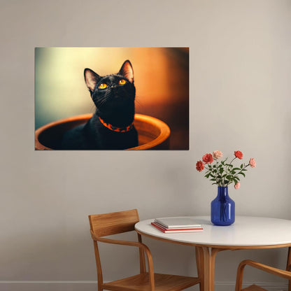Black Cat In A Flower Pot Funny Animals Poster Wall Art Print Home Wall Decor - xonomax