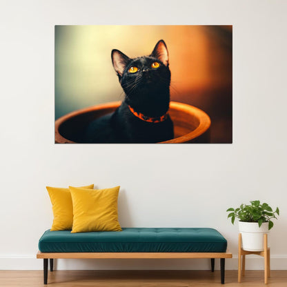 Black Cat In A Flower Pot Funny Animals Poster Wall Art Print Home Wall Decor - xonomax
