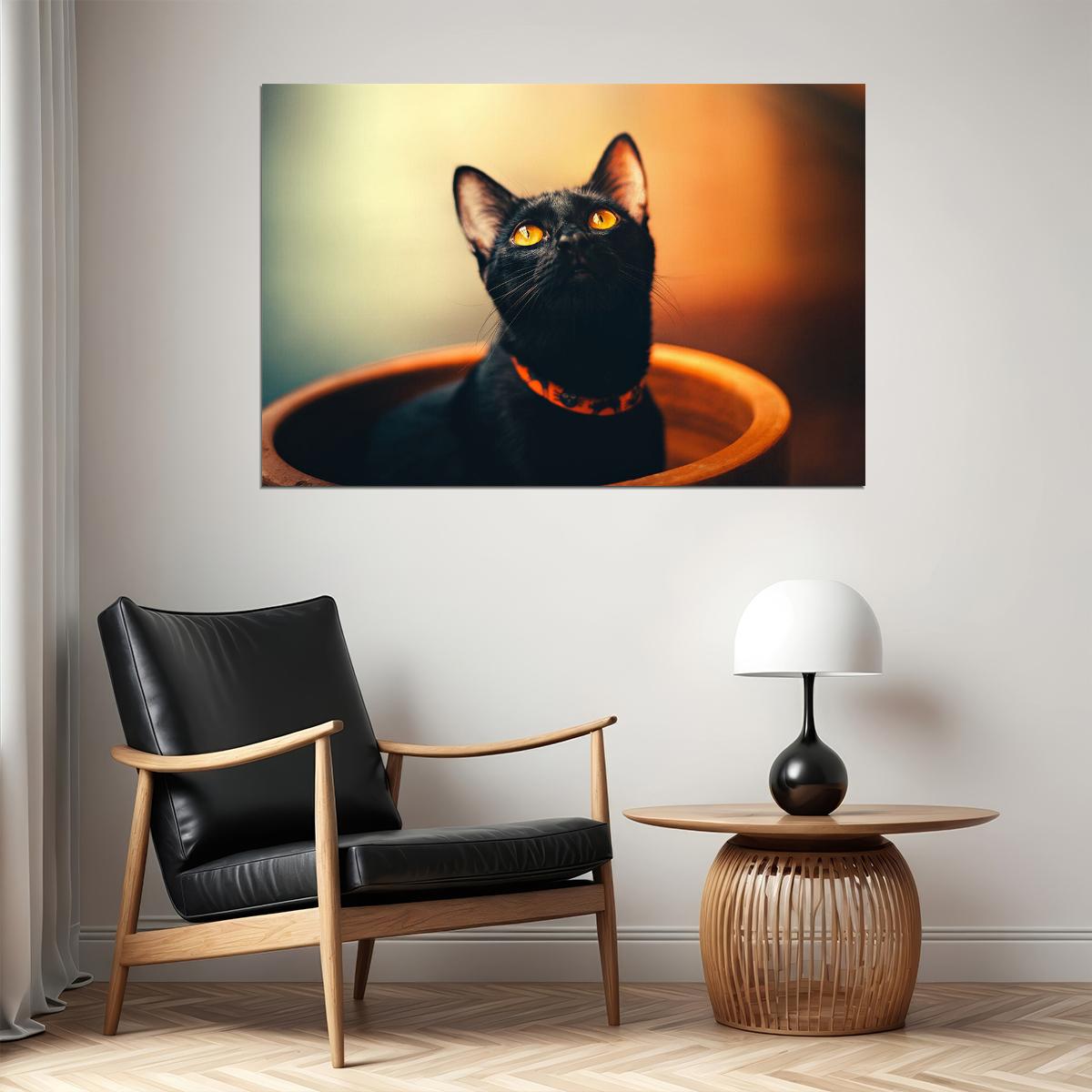 Black Cat In A Flower Pot Funny Animals Poster Wall Art Print Home Wall Decor - xonomax
