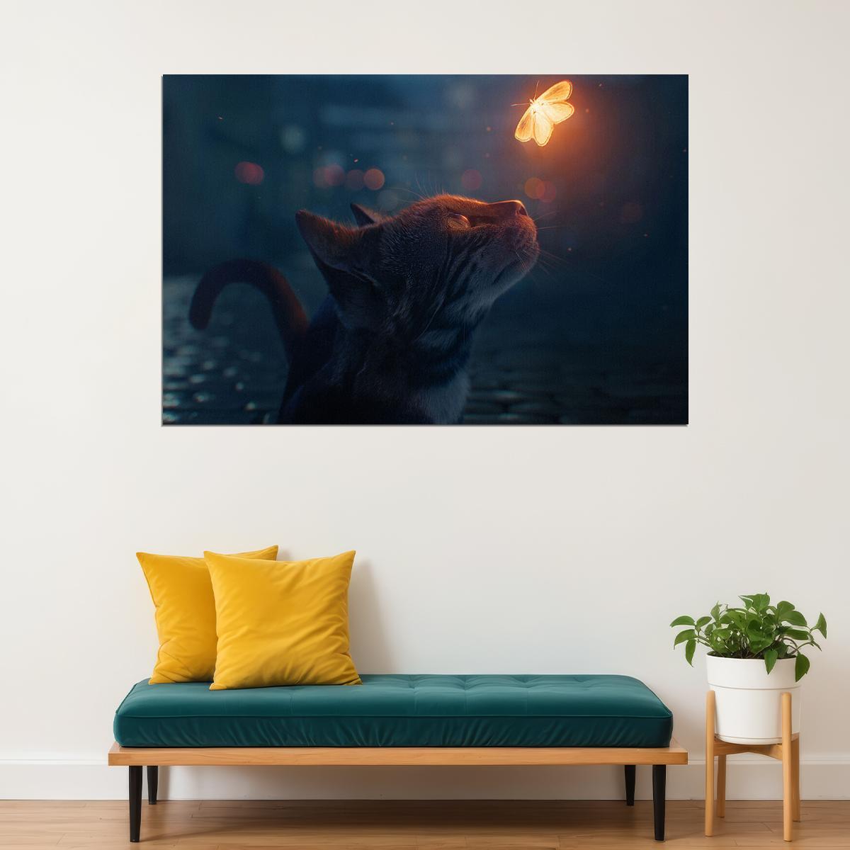 Cute Cat Luminous Butterfly Funny Animals Poster Wall Art Print Home Wall Decor - xonomax