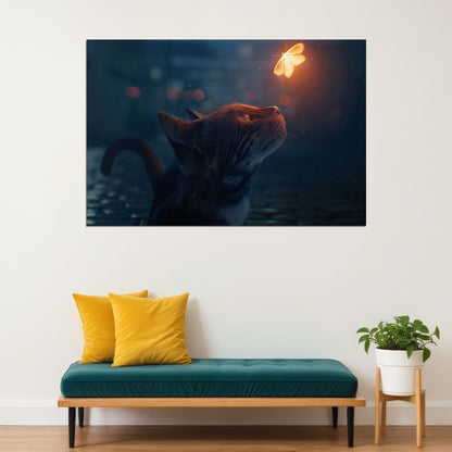 Cute Cat Luminous Butterfly Funny Animals Poster Wall Art Print Home Wall Decor - xonomax