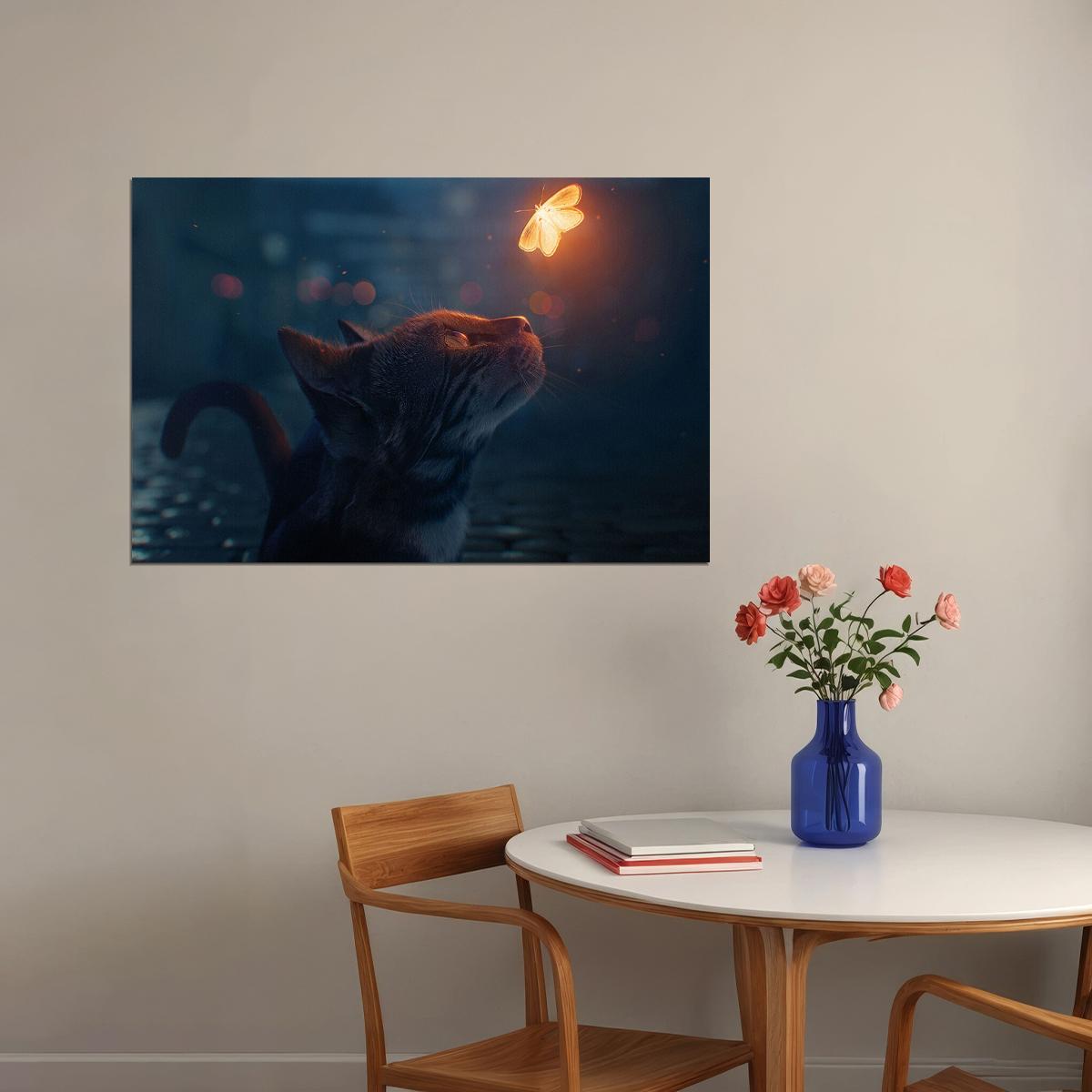 Cute Cat Luminous Butterfly Funny Animals Poster Wall Art Print Home Wall Decor - xonomax