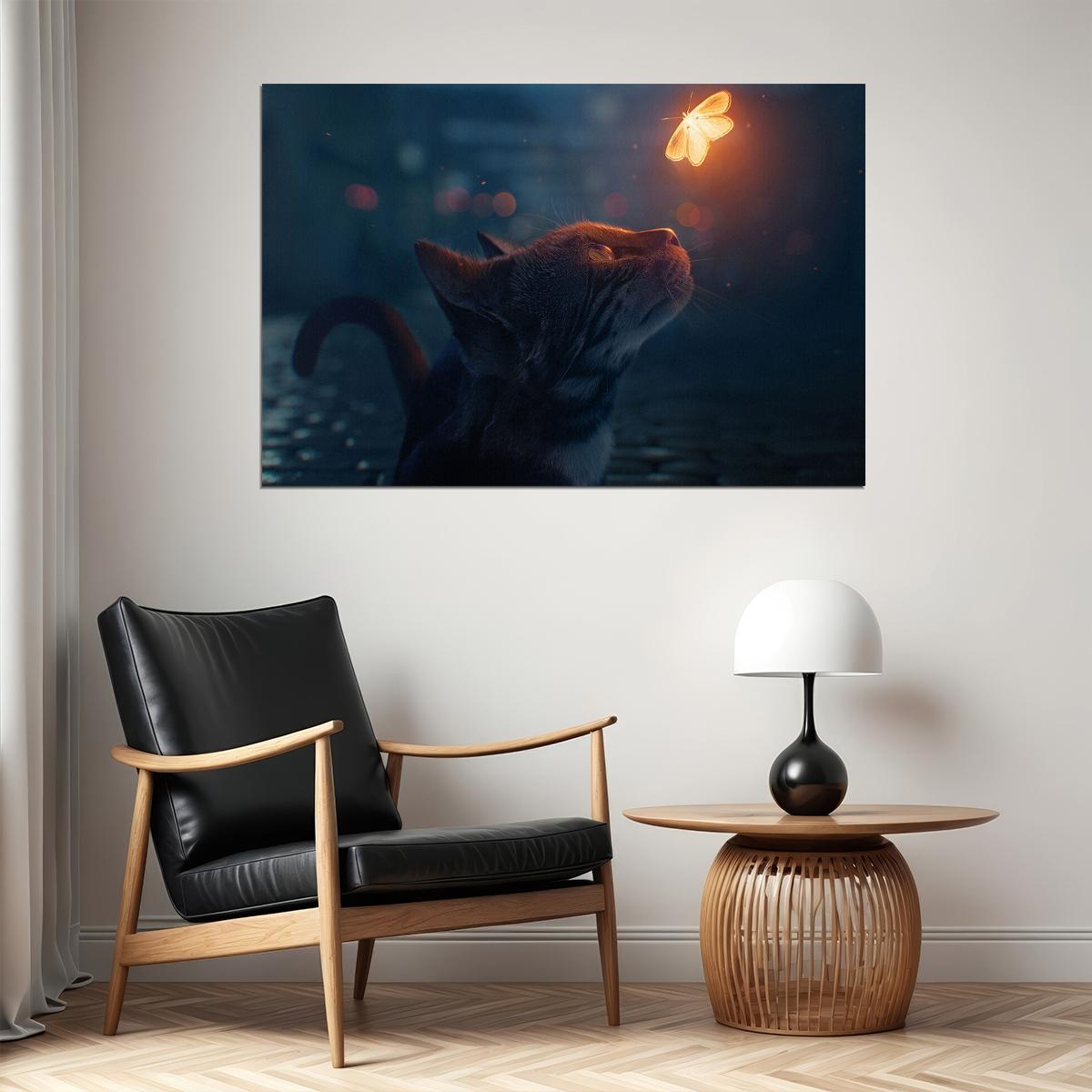 Cute Cat Luminous Butterfly Funny Animals Poster Wall Art Print Home Wall Decor - xonomax