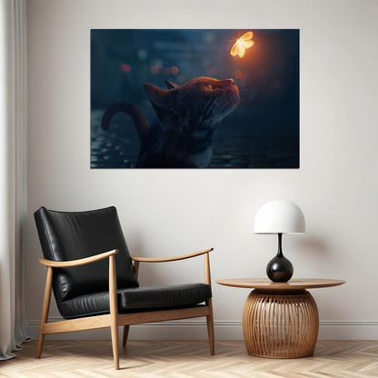 Cute Cat Luminous Butterfly Funny Animals Poster Wall Art Print Home Wall Decor - xonomax