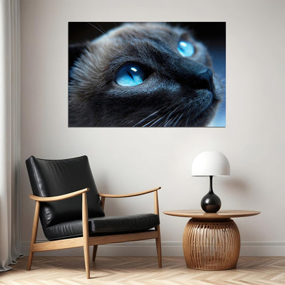 Blue Eyes Cat Looking Up Mammal Animals Poster Wall Art Print Home Wall Decor - xonomax