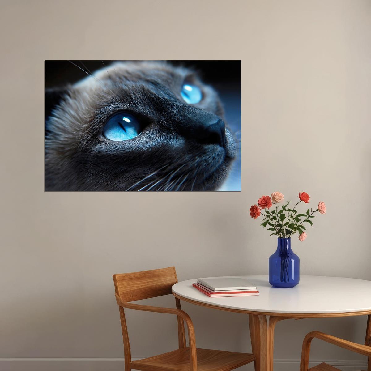 Blue Eyes Cat Looking Up Mammal Animals Poster Wall Art Print Home Wall Decor - xonomax