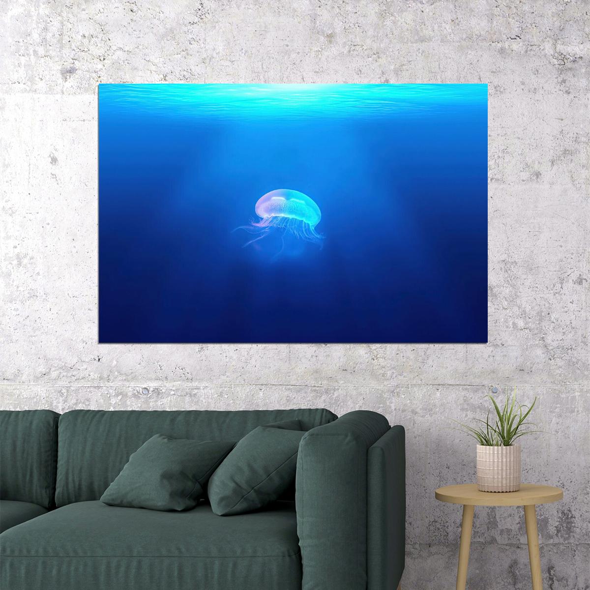 Jellyfish Underwater Water Animals Sea Landscape Poster Wall Art Print Home Wall Decor