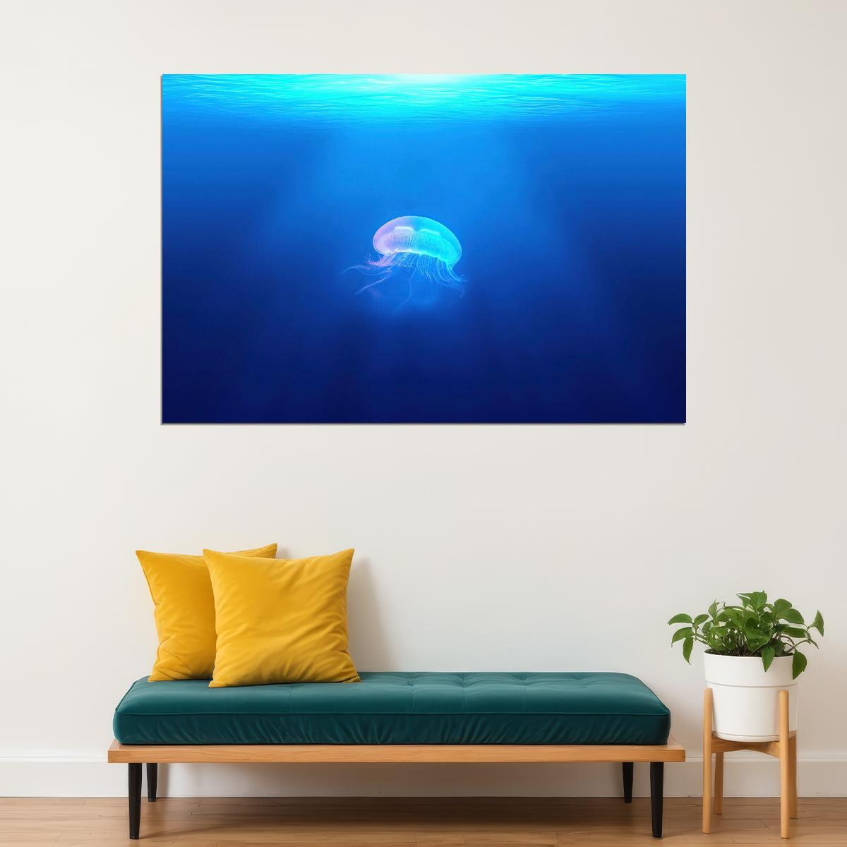 Jellyfish Underwater Water Animals Sea Landscape Poster Wall Art Print Home Wall Decor