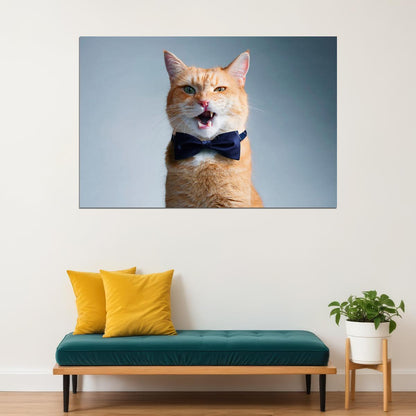 Cute Cat With Bow Tie Meows Funny Animals Poster Wall Art Print Home Wall Decor - xonomax