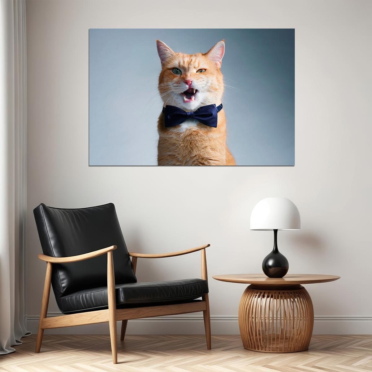Cute Cat With Bow Tie Meows Funny Animals Poster Wall Art Print Home Wall Decor - xonomax