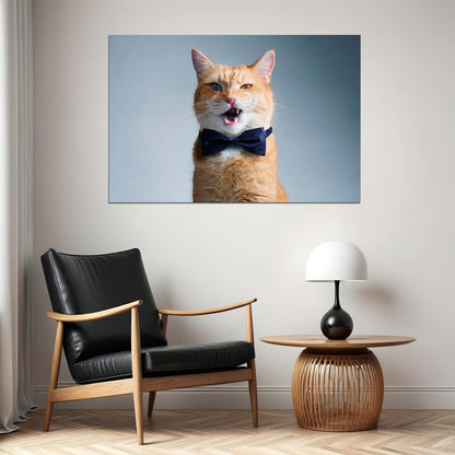 Cute Cat With Bow Tie Meows Funny Animals Poster Wall Art Print Home Wall Decor - xonomax
