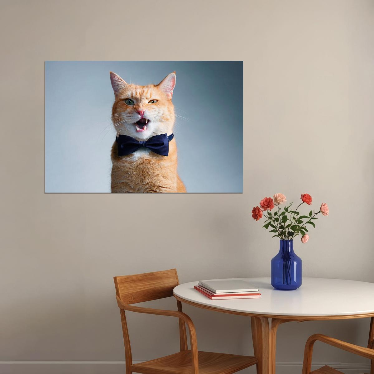 Cute Cat With Bow Tie Meows Funny Animals Poster Wall Art Print Home Wall Decor - xonomax
